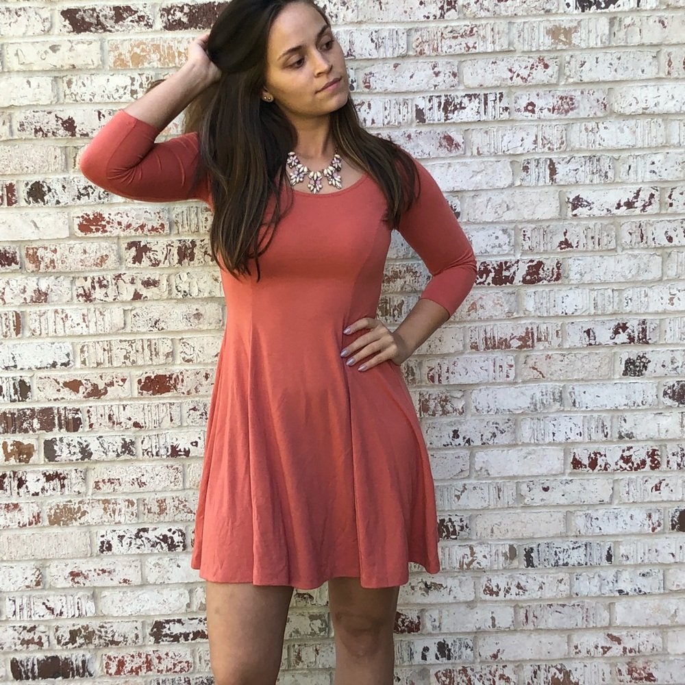 F21 3/4 Sleeve Peach Dress Size Small